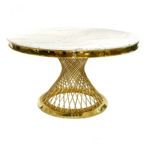 Luxury Design Gold Stainless Steel Base Round Wedding Event Party Glass Dining Table