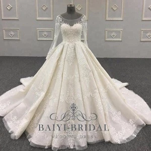 Luxury Lace Long Sleeve Wedding Dresses China Custom Made vestidos de novia Bridal Gown