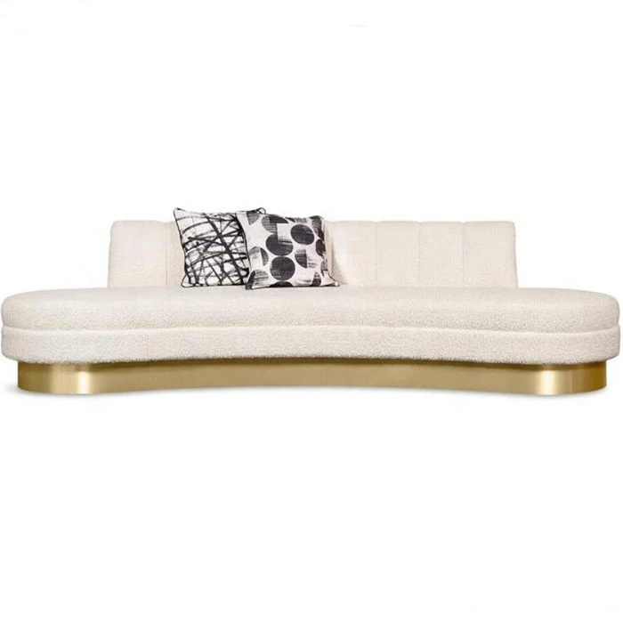 Luxury living room home furniture hotel lobby stainless steel gold white fabric circular shaped sofa set