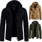 Mens Warm Hooded Thick Coat Jacket Full-Zip Trend Pullover Autumn Winter Cap Outwear Cotton Casual Blouse