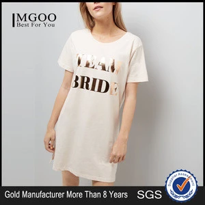 MGOO Customize Pyjamas Pink Metallic Team Bride Nightshirt 100% Cotton Longline Sleepwear Gold Print Logo