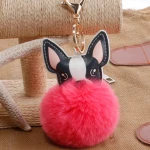 MIA Cute Rabbit Fur Ball PU Dog Keychain Pompom Key Chain Pom Pom Porte Clef Fluffy Leather Key Ring