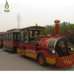 Mini kids trackless train carriages in zoo amusement park