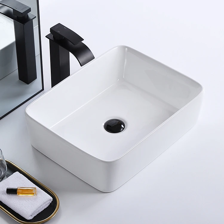 Modern black and white ceramic sanitary ware vessel sinks rectangular lavabo table top toilet hand wash basin bathroom sink