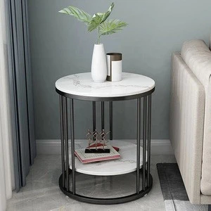 Modern Coffee Table for Living Room Marble MDF Top Panel Metal Round Coffee Table