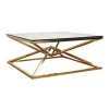 Modern glass top polished stainless steel base coffee table gold