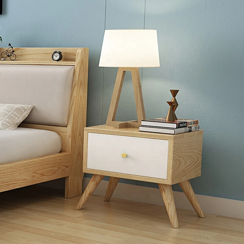 Modern Solid Wood Bedside Table Living Room Bedroom Storage Cabinet with Drawer Nightstands