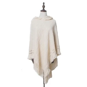 Monochrome Hooded Cloak Knit Hooded Shawl