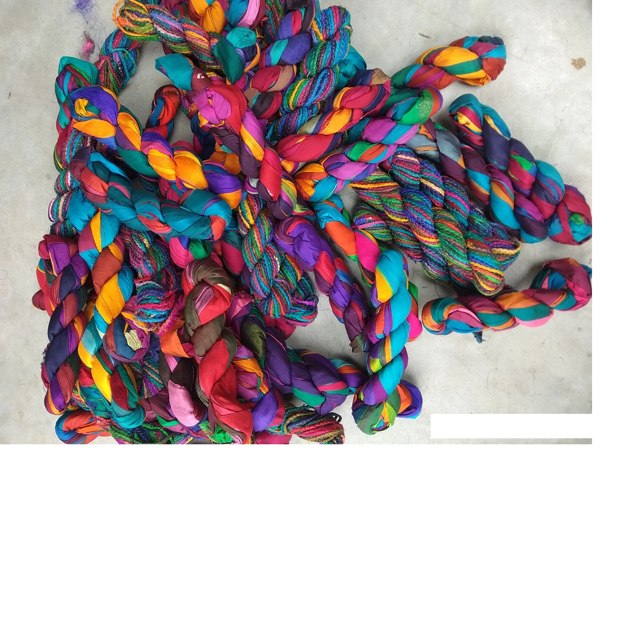 multi colored sari silk ribbon, braided sari silk ribbons in multi colors, suitable for yarn and fiber stores