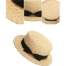 Natural Wheat Straw Flap Top Boater Hat with Striped Band