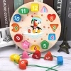 Natural Wooden Clock Creative Math Color Teaching Kids Education Toys 2020 Cute Animal Penguin Clock Baby Toys Educational