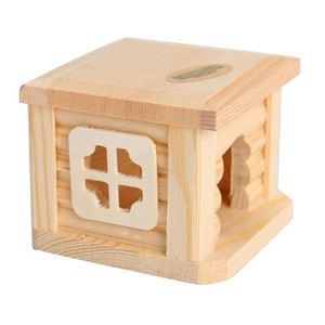 Natural Wooden Hamster House Flat Top Cabin Rat Hut Mouse Cage Small Animal Pet Toys Nesting Habitat