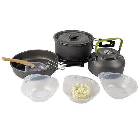 New Kitchen Utensils Aluminium Picnic Barbecue Outdoor Camping Pot Cooking Set Camping Cookware