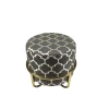 New Modern Golden Polished Steel Chassis Linen Ottoman Pattern Cushion Round Stool for Drawing Room Club Bar Outdoors