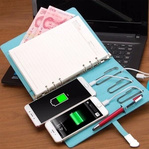 new products 2018 dairy Korea style a5 ring binder notebook with power bank and usb flash drive