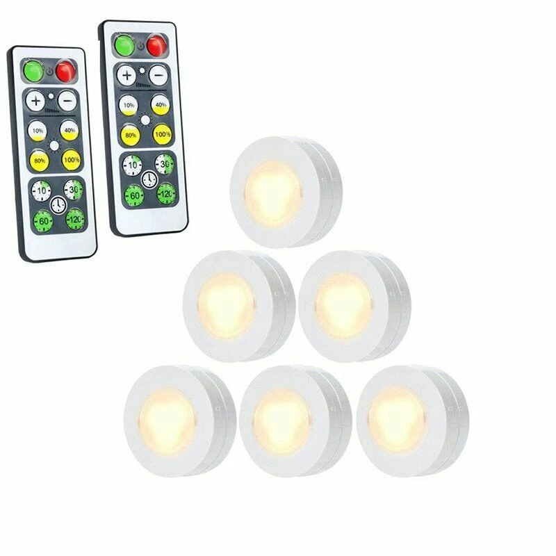 New Round Shape Wireless LED Puck Lights with Remote Control, Battery Powered Dimmable Kitchen Under Cabinet Lighting