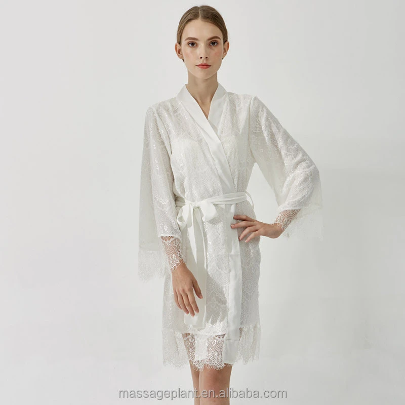 new white full lace bride robe with lining for hotel banquet and wedding event
