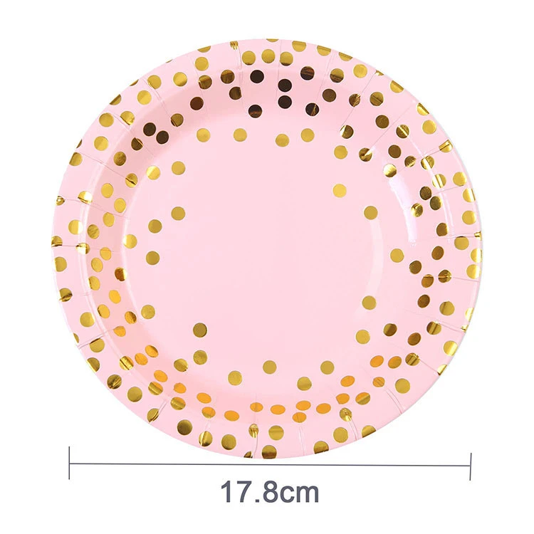 Nicro Oem Custom Print Elegant Eco Dinner Pink And Gold Dot Paper Plate