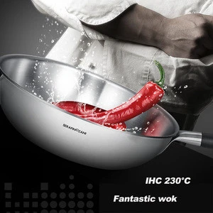 Nonstick IHC 230 Celsius Cookware High Quality Stainless Steel Woks Long Handle Wok with Lid