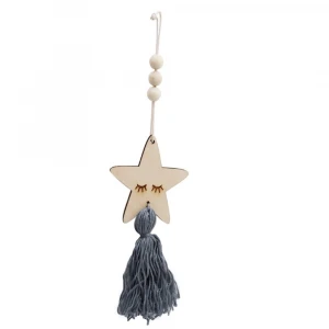 Nordic Style Cute Star Shape Wooden Beads Tassel Hanging Pendant Kids Room Decor Wall Hanging Ornament