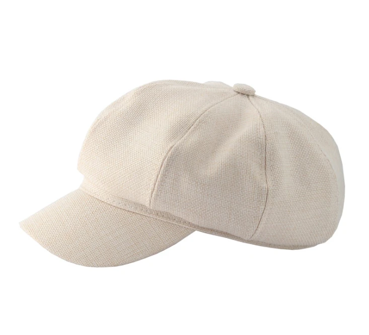 Octagonal hat female adjustable cotton hemp small fragrant style Beret with brim summer thin painter hat female