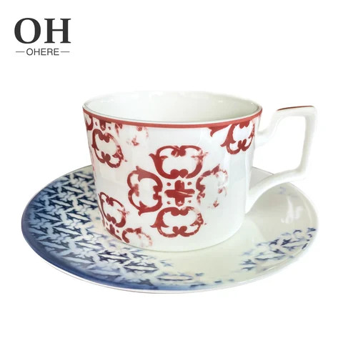 Ohere new arrival high-end luxury coffee cup and saucer bone China ceramic porcelain kitchenware for wedding dinnerware sets