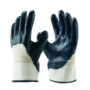 Oil Acid Alkali Resistant Fully Coated Rough Nitrile Reinforced Safety Cuff Gloves for Industry