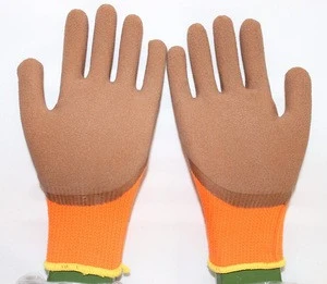 Orange acrylic fiber /pan fiber terry liner gloves/latex foam finish gloves