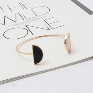 Original Design Wholesale Ins Geometric Semicircle Natural Turquoise Pink Stone Easy Matching Open Cuff Bangle Bracelets