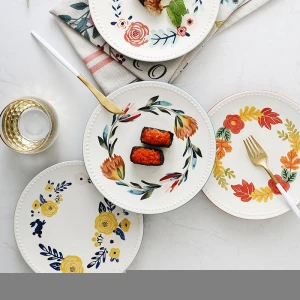 Original European style four seasons plate with bead edge domestic ceramic modern living room dessert dinnerware