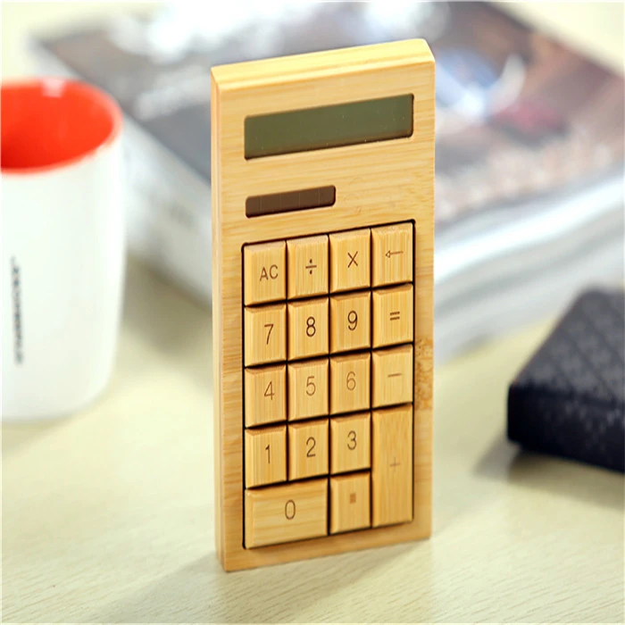 Original High Quality Eco-friendly Flat Style Solar 12 Digits bamboo calculator for Office Table shop bank