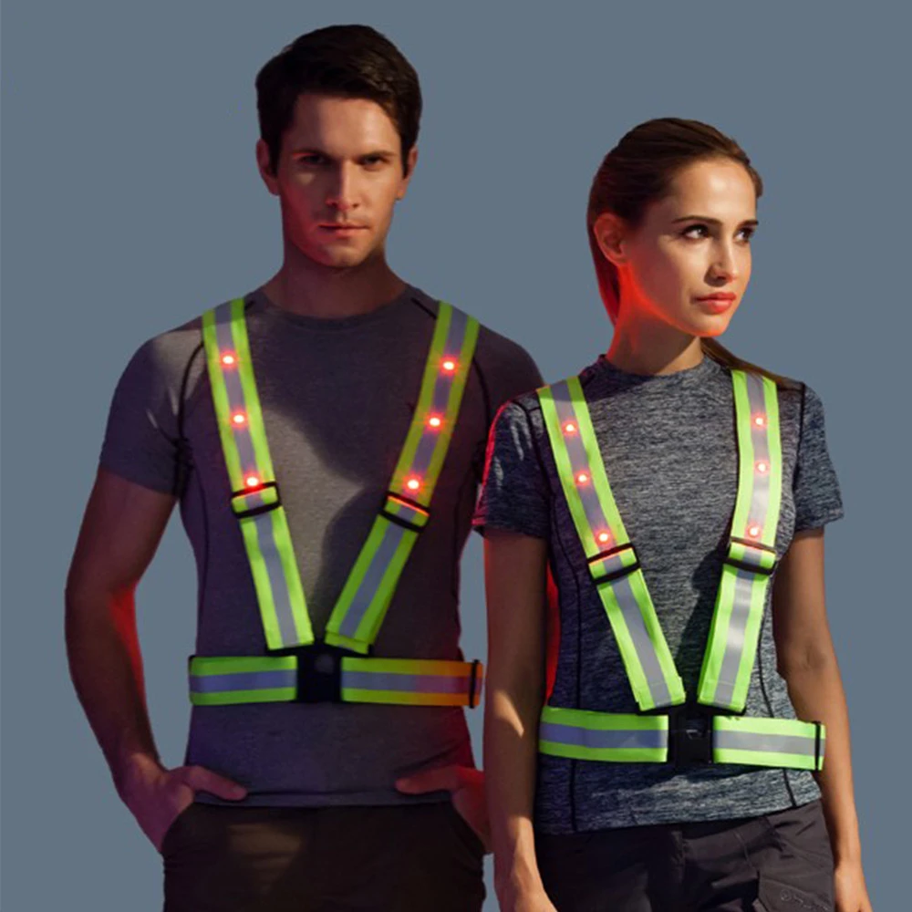 Outdoor Reflective Belt Work Vest Usb Rechargeable High Visibility Led Flash Reflective Vest Running Adjustable Safety Vests
