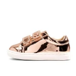 Patent leather upper gold color flat round toe sport little star childrens sneakers