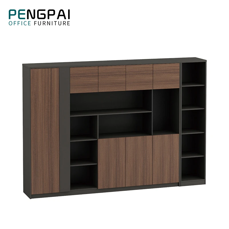Pengpai teak wood bookcase wall mount bookcase wooden library wall bookcase
