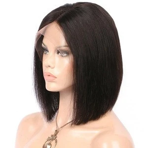Popular black 100% human hair long full lace wig cuticle aligned remy brazilian hair lace front BOB wig 10 inch
