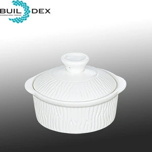 Popular household round shape white fine china ceramic soup tureen set with lid and two ears on sale