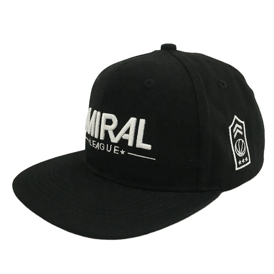 Premium Quality Black Cotton Twill Custom 3D embroidery Snapback caps and hats men