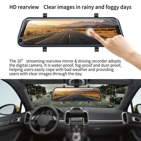 QSF Dash Cam Front And Rear 1080P 10" Inch Full Hd Touch Dual Lens Car Rearview Camera Dash Cam Dashcam  Car Dvr Mirror