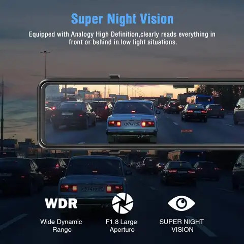 QSF Newest Dash Cam 1440P Dual Lens 2K Dashcam 12 Inch Rearview Mirror Car Dvr Driving Camera Recorder