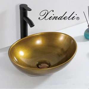 Sanitary Ware Gold Luxury Oval Washbasin Ceramic Bathroom Small Hand Wash Basin Sinks