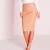 Seam details PU midi skirt for Office lady