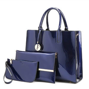simple woman luxury 3pcs set handbags patent leather bags women handbags ladies