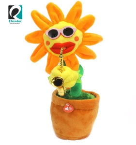 Singing Dancing Saxophone Sunflower Soft Plush Potted Funny Creative electric Toys Stuffed Toy Animated Dancing Flower Doll