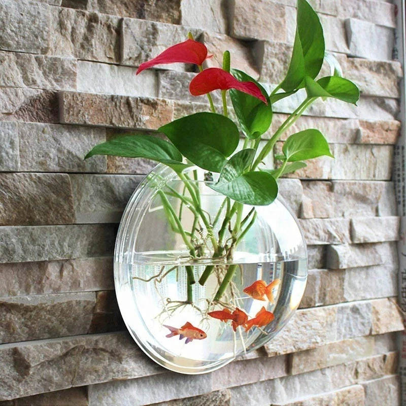 Small Cheap Clear Plastic Acrylic Wall Mounted Semicircle Fish Bowl