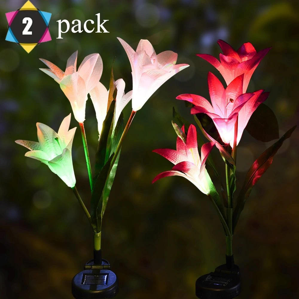 Solar Powered Garden Stake Flower Outdoor Lily Lights Multi Color Changing Decorative LED Lamps for Patio Lawn Garden Yard Decor