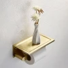 Stainless steel gold color toilet tissue paper holder with shelf