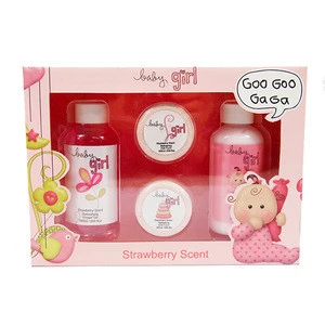 Strawberry scented skin care amenities body bath lotion gift set for baby girl