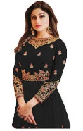 Stylish Black Color Zari Embroidery Anarkali Dress Suits 2018