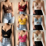 Summer casual womens vest top ins kink elastic tie 2022 new V-neck backless small suspender tank tops