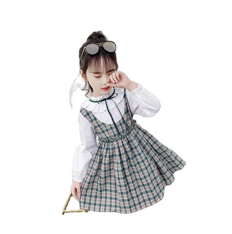 Summer Clothing Fashion Elegant Bow Blouse And Party School Uniform Plaid Skirt Two Piece Set Girl Clothing